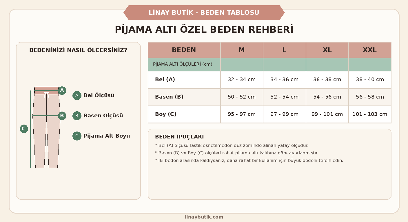 Viskon Gri Pembe Desenli Kadın Pijama Altı - Beden Ölçü Rehberi Viskon Gri Pembe Desenli Kadın Pijama Altı - Beden Ölçü Rehberi